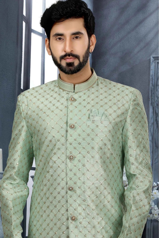 Green Jacquard Thread Sherwani NCSH10410418