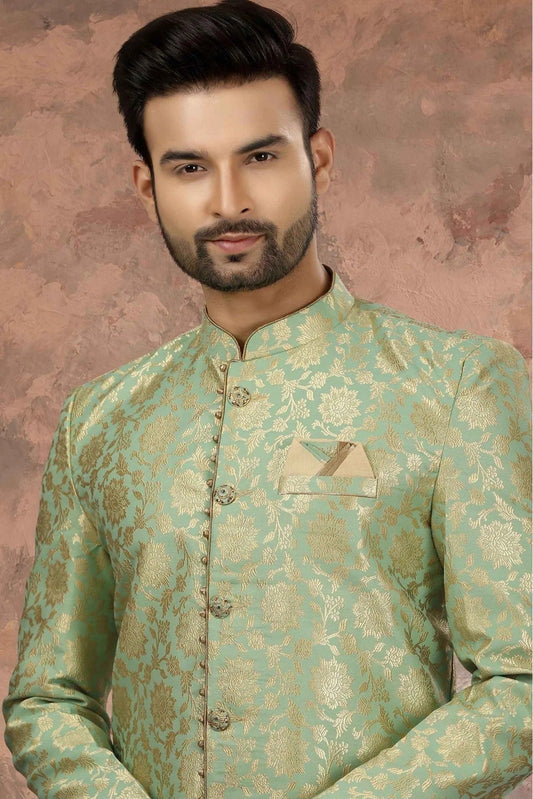 Green Jacquard Thread Sherwani NCSH10410450