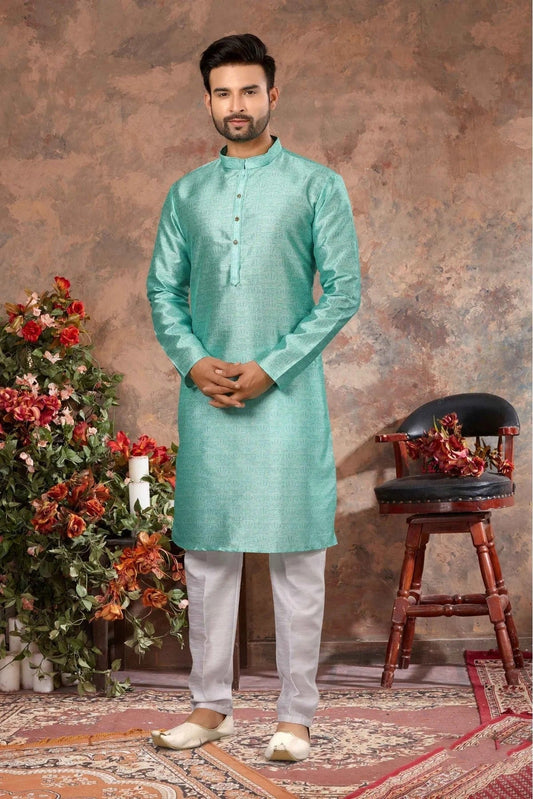 Green Kurta Pajama In Silk NCKP10410699