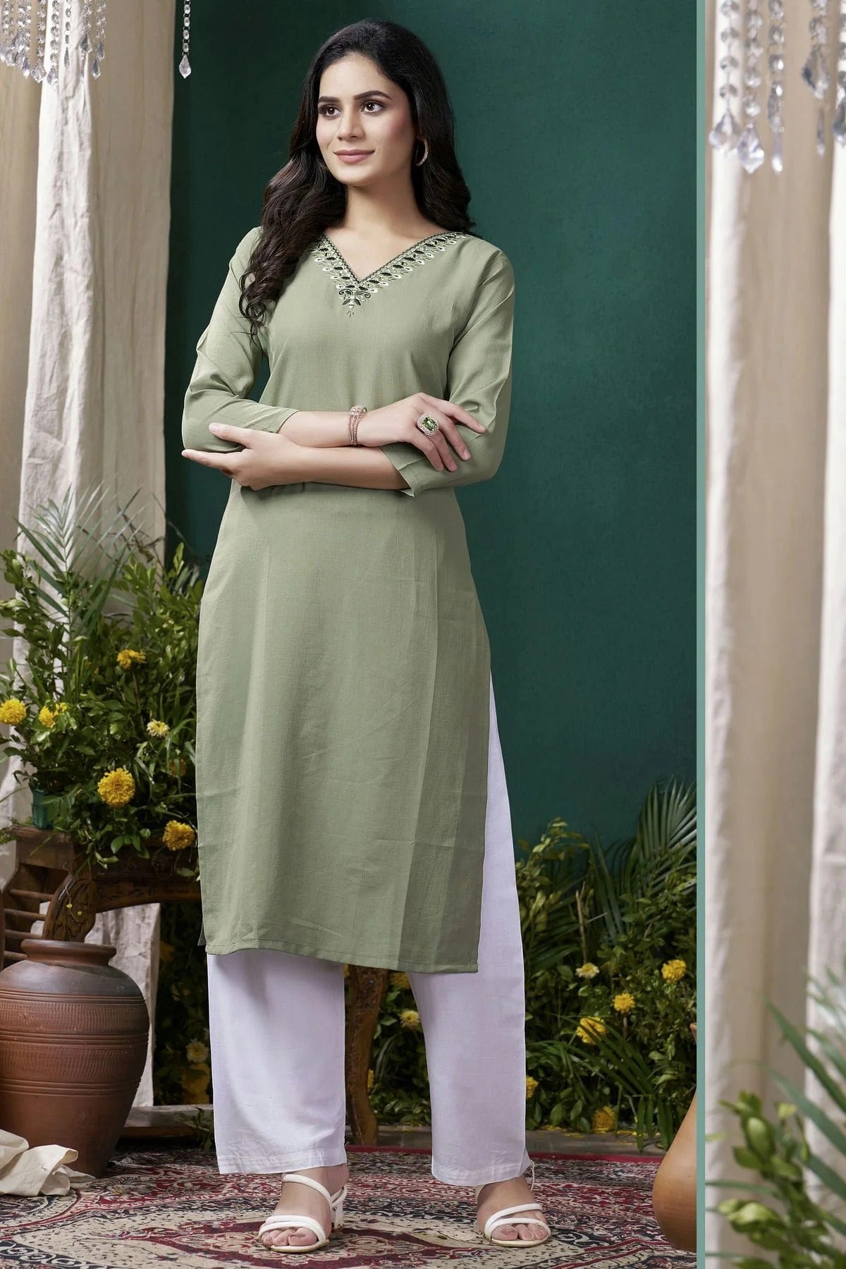 Green Maaza Cotton Kurta And Pant Set NCKR11112028
