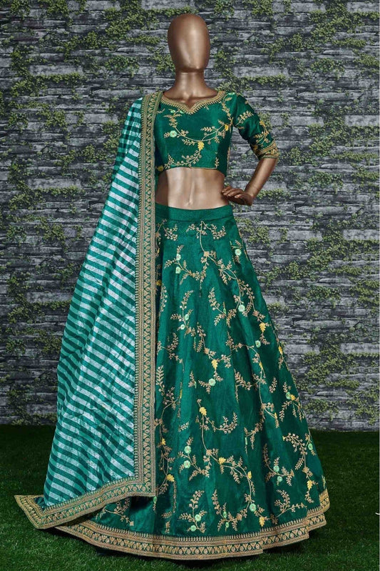 Green Mulberry Silk Lehenga Choli NCLC10110289