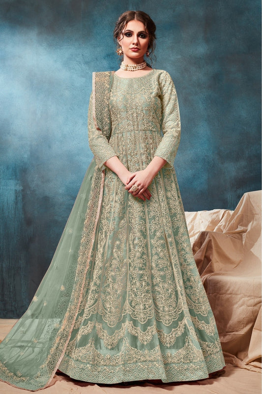 Green Net Anarkali Suit NCSM10510316