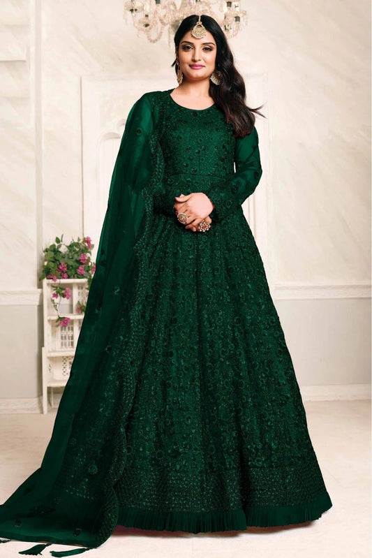 Green Net Embroidery Anarkali Suit NCSM10510358