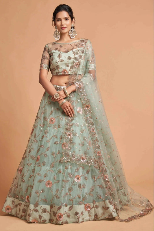 Green Net Lehenga Choli NCLC10110356