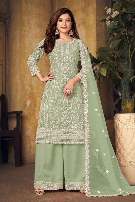 Green Net Palazzo Pant Suit NCSM10510351