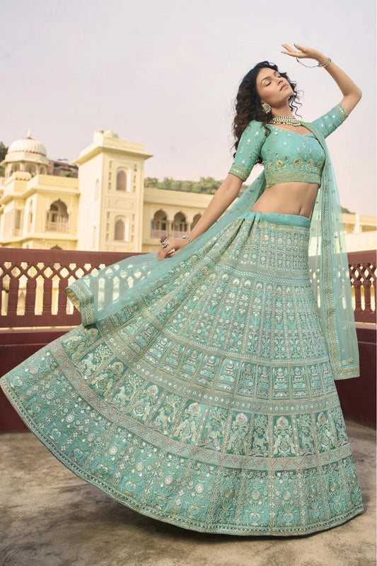 Green Organza Embroidery Lehenga Choli NCLC10810471