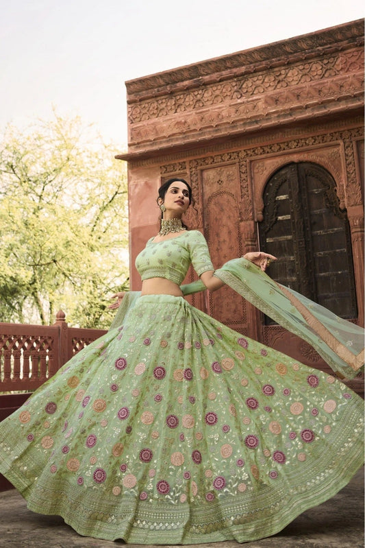 Green Organza Embroidery Lehenga Choli NCLC10810472