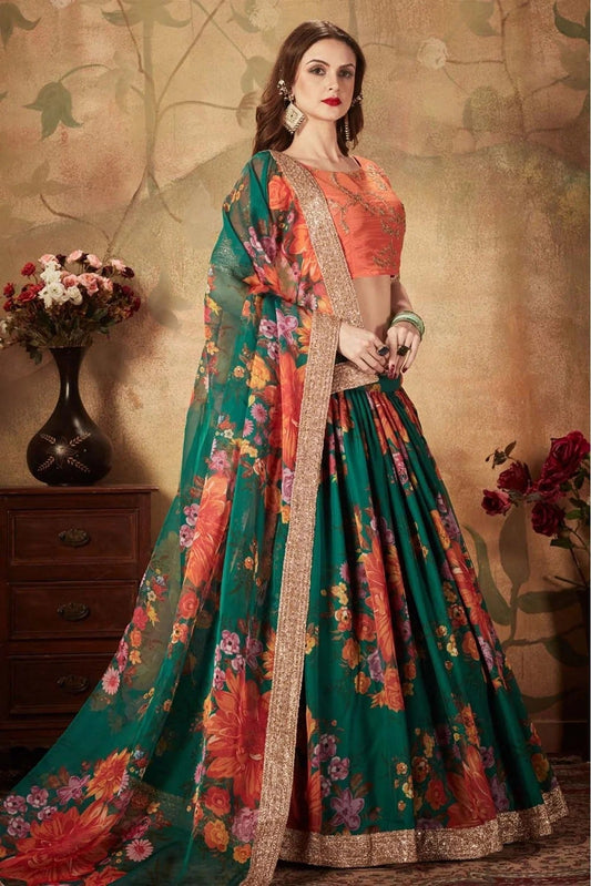 Green Organza Lehenga Choli NCLC10110322