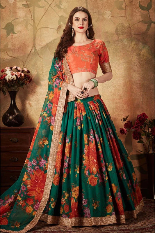 Green Organza Lehenga Choli NCLC10110322