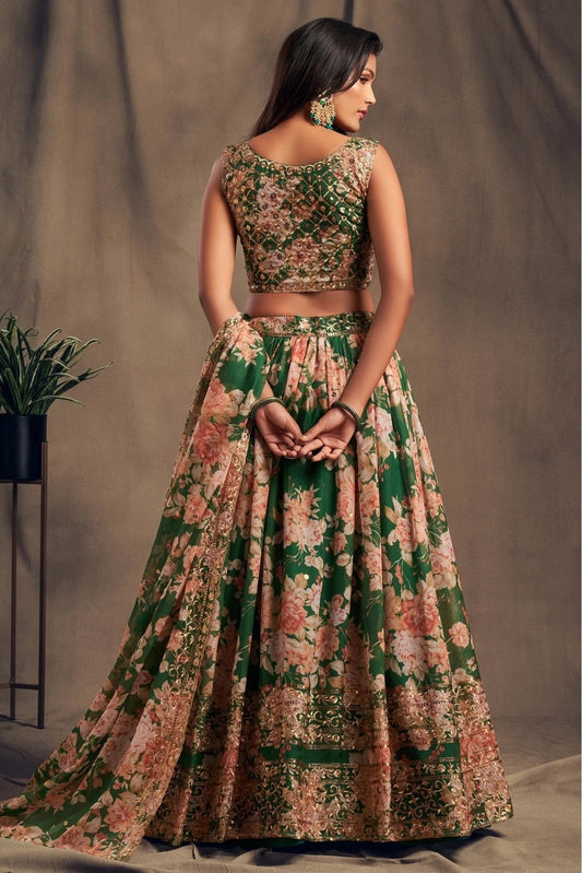 Green Organza Lehenga Choli NCLC10110334