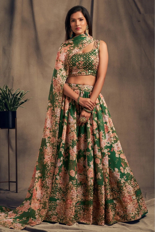 Green Organza Lehenga Choli NCLC10110334