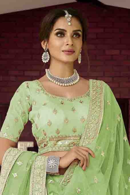 Green Organza Resham Lehenga Choli NCLC10810406