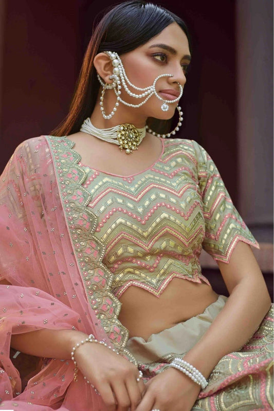 Green Organza Resham Lehenga Choli NCLC10810463