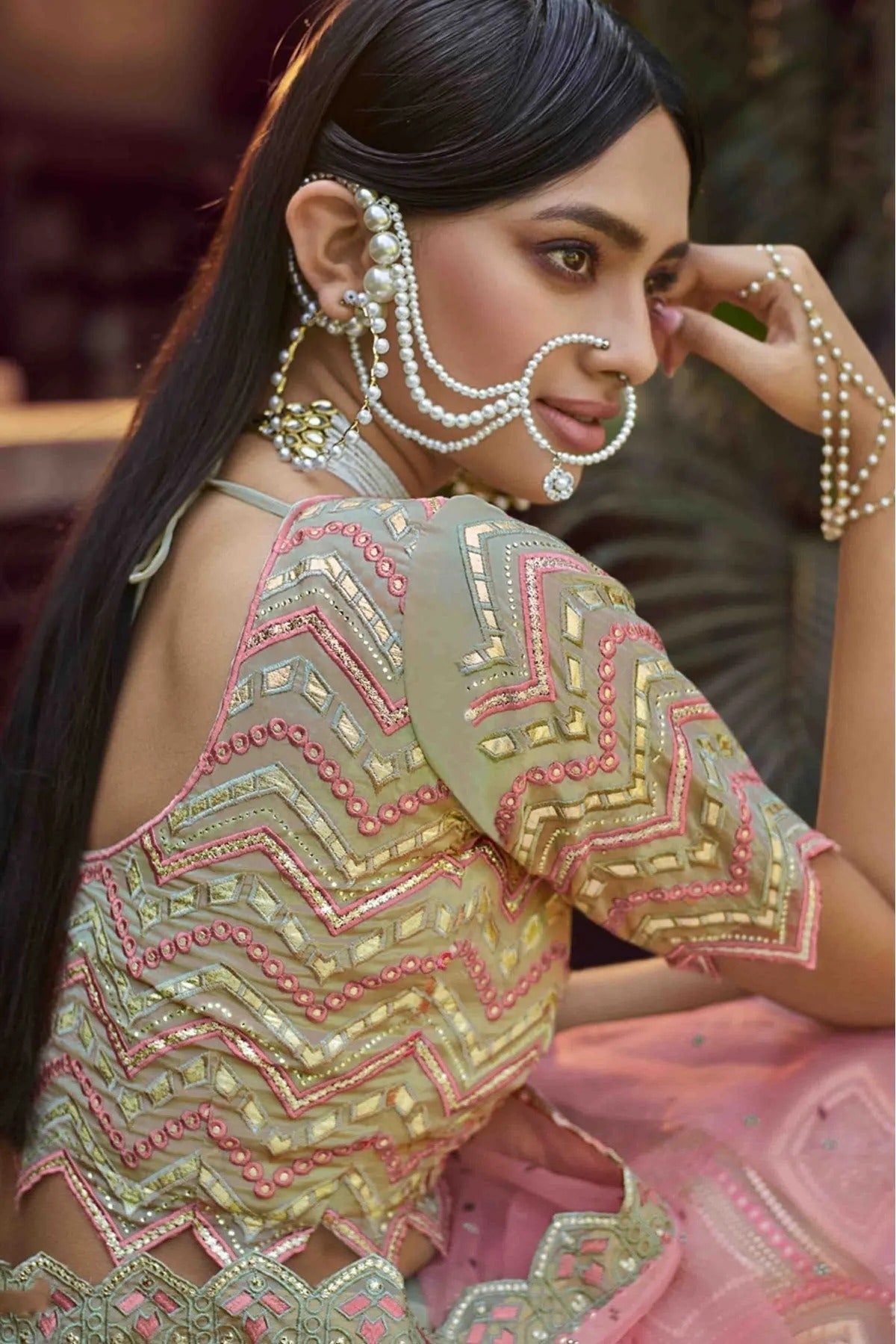 Green Organza Resham Lehenga Choli NCLC10810463