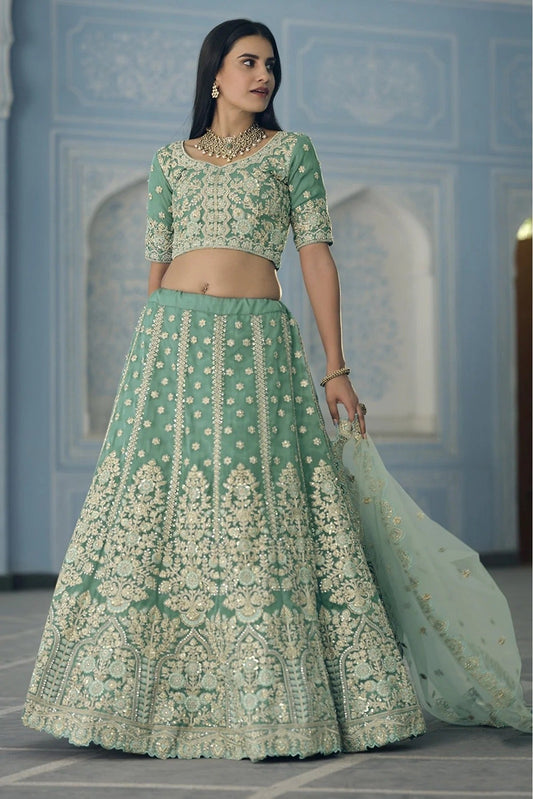 Green Organza Sequins Lehenga Choli NCLC10810477