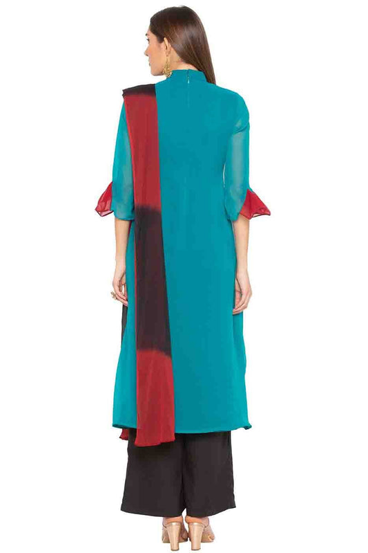 Green Plus Size Georgette Embroidery Palazzo Pant Suit NCSS10710552