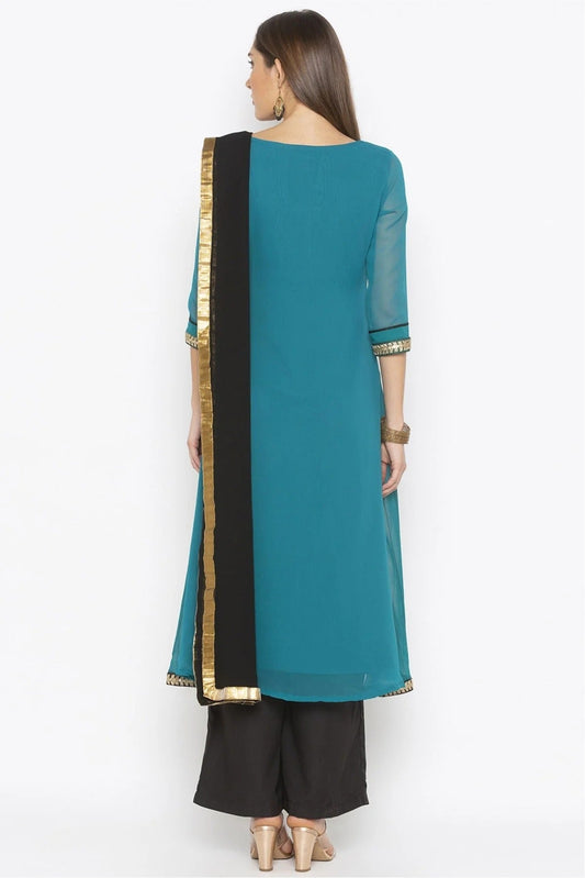 Green Plus Size Georgette Embroidery Palazzo Pant Suit NCSS10710622