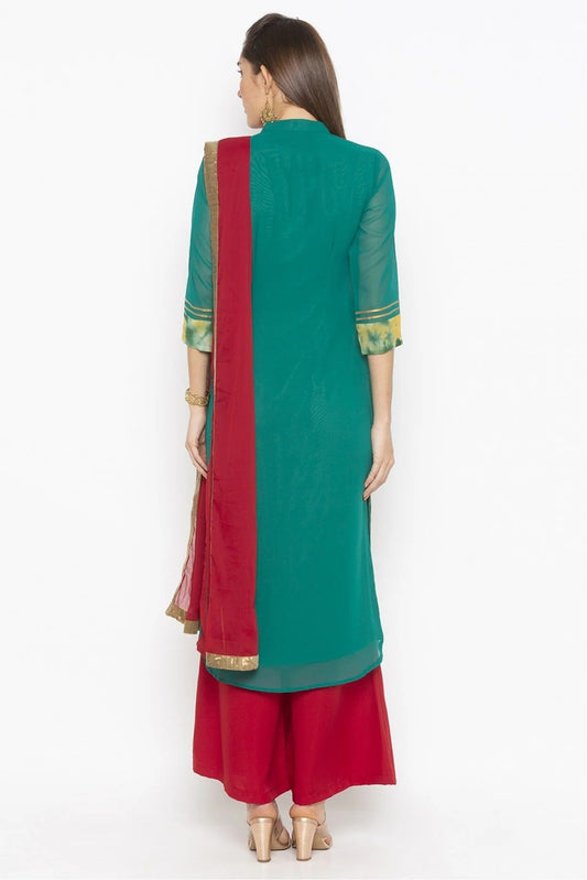 Green Plus Size Georgette Embroidery Palazzo Pant Suit NCSS10710635