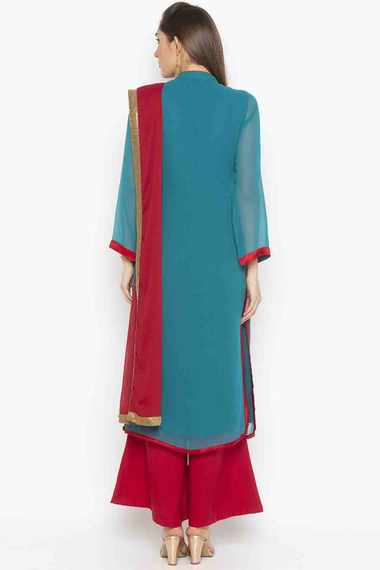 Green Plus Size Georgette Embroidery Palazzo Pant Suit NCSS10710642