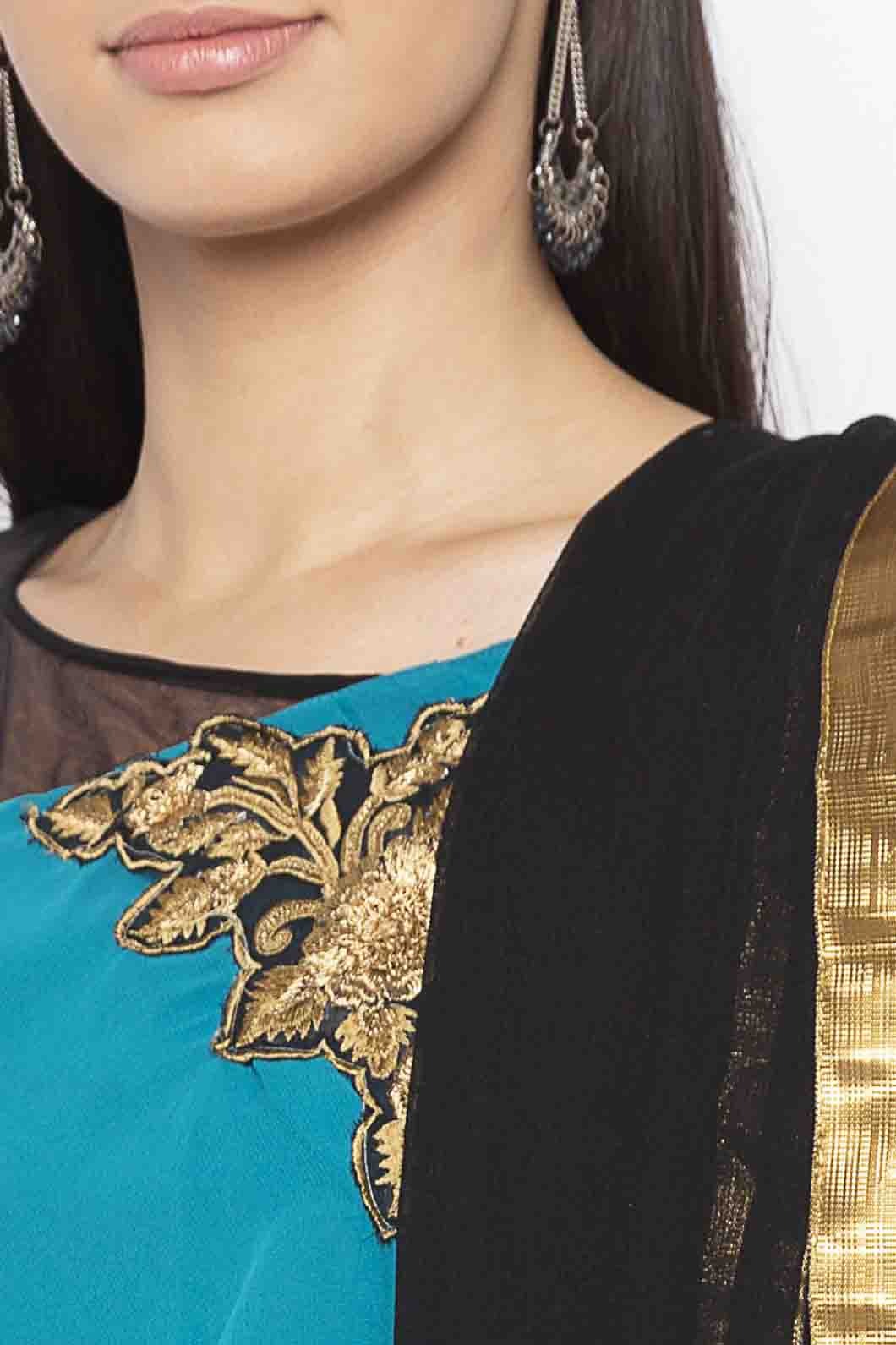 Green Plus Size Georgette Embroidery Pant Style Suit NCSS10710649