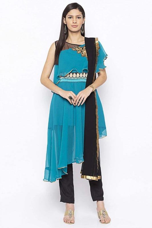 Green Plus Size Georgette Embroidery Pant Style Suit NCSS10710649