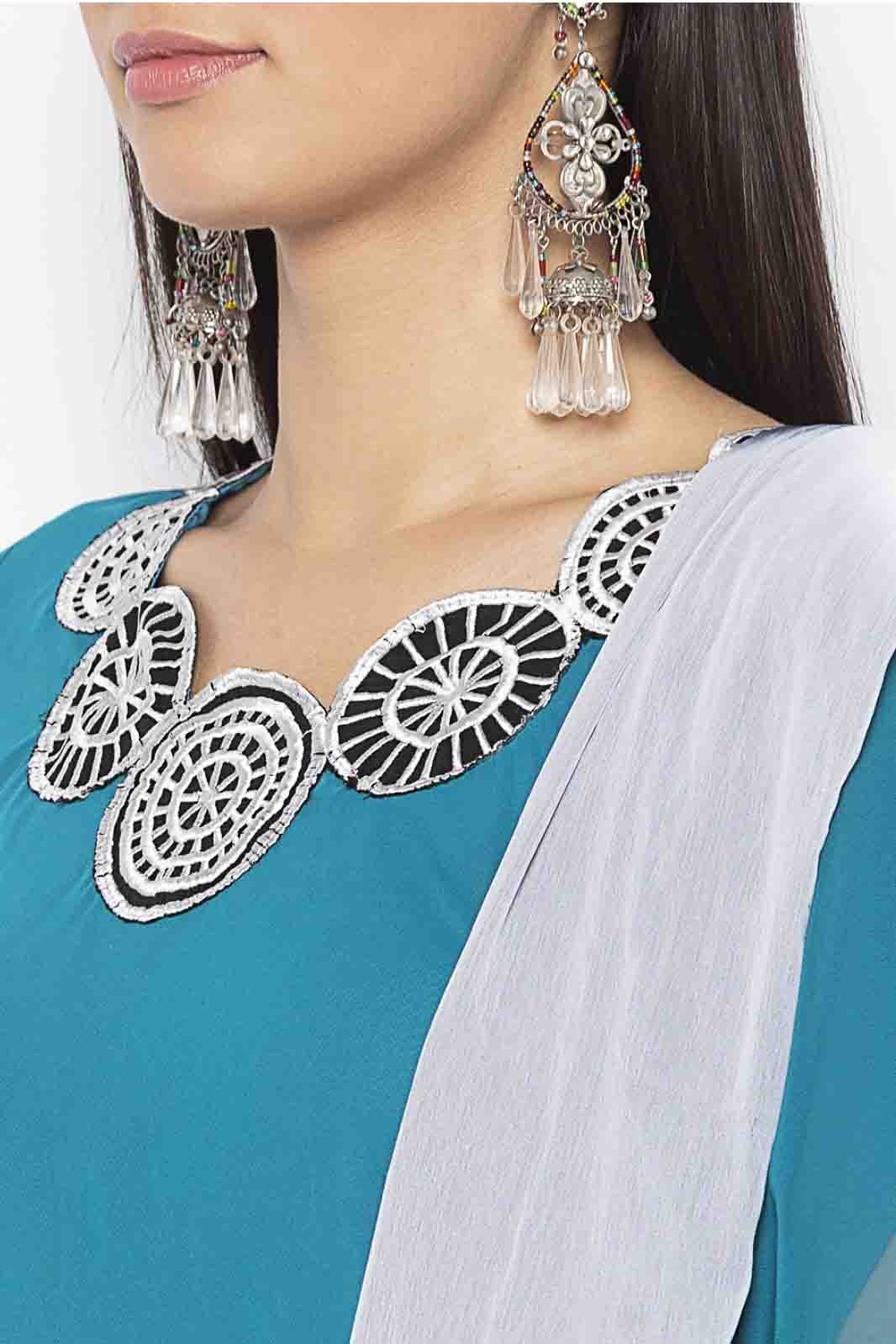 Green Plus Size Georgette Embroidery Pant Style Suit NCSS10710657