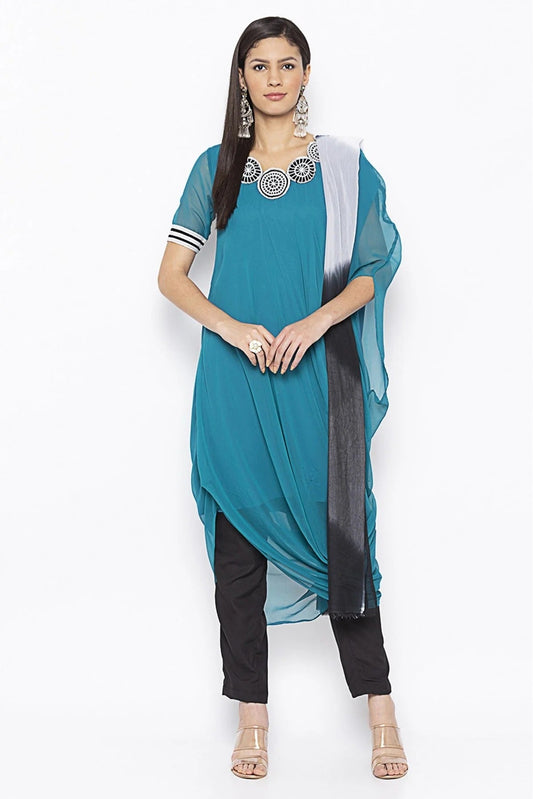 Green Plus Size Georgette Embroidery Pant Style Suit NCSS10710657