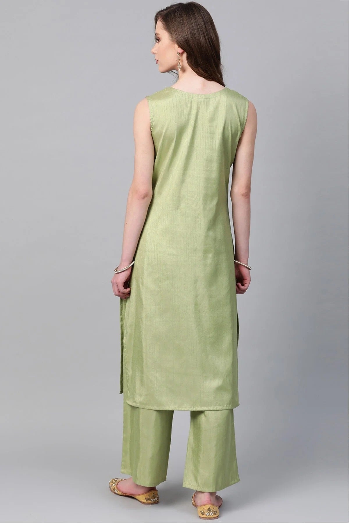 Green Plus Size Poly Silk Straight Kurti NCKR10610186