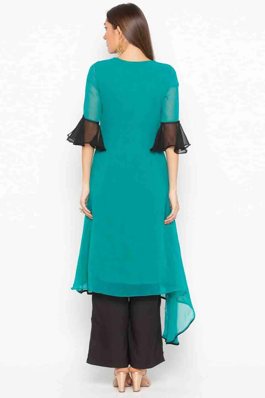 Green Plus Size Stitched Georgette Embroidery Palazzo Pant Suit NCSS10710542