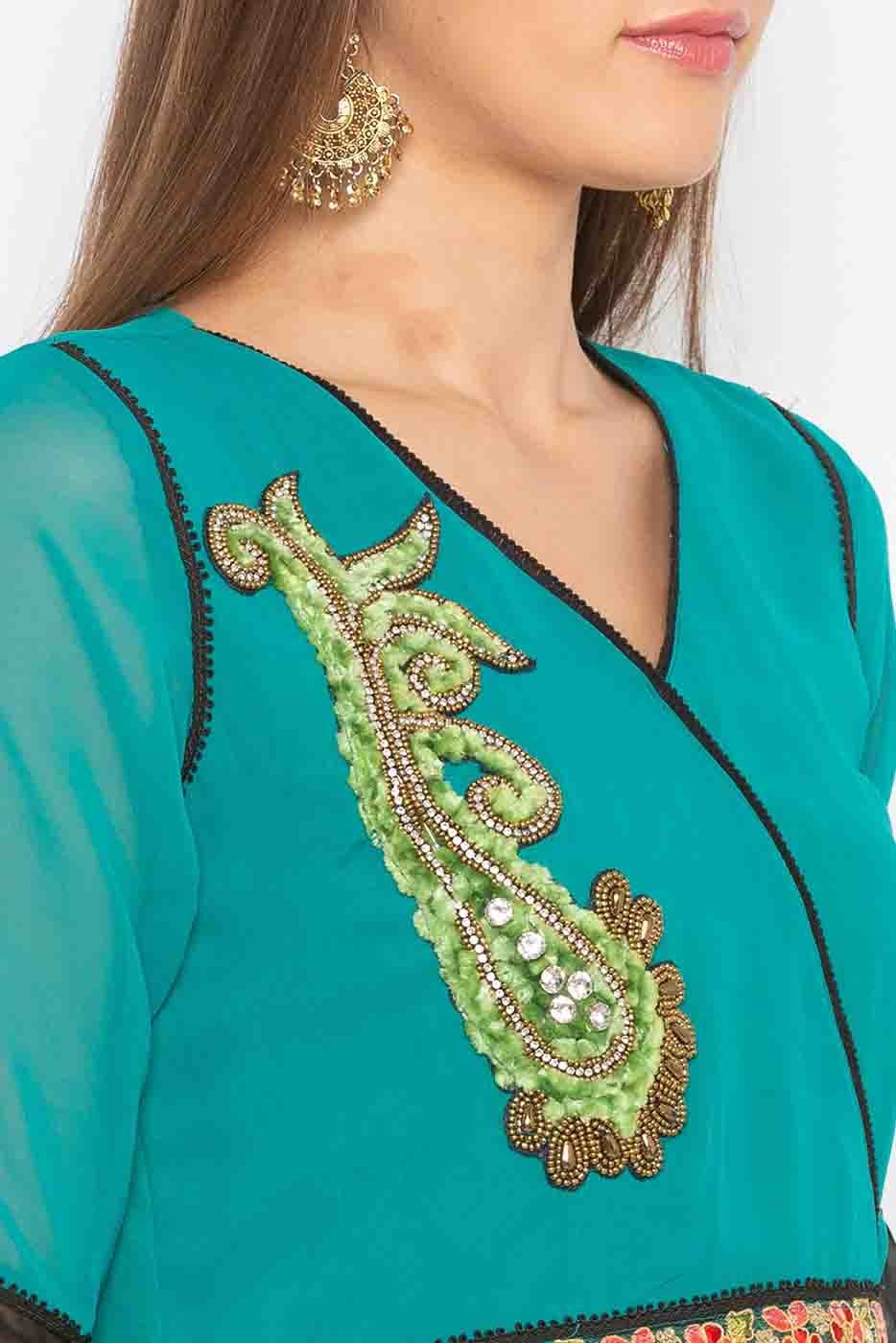 Green Plus Size Stitched Georgette Embroidery Palazzo Pant Suit NCSS10710542