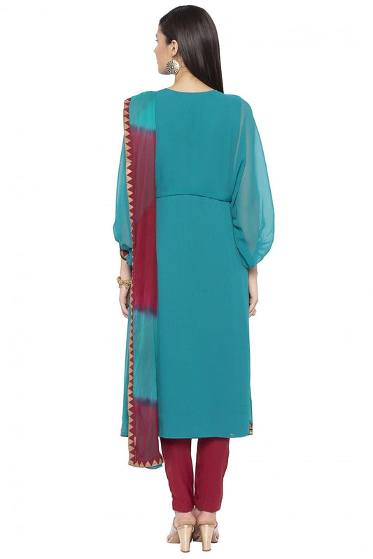 Green Plus Size Stitched Georgette Embroidery Pant Style Suit NCSS10710572