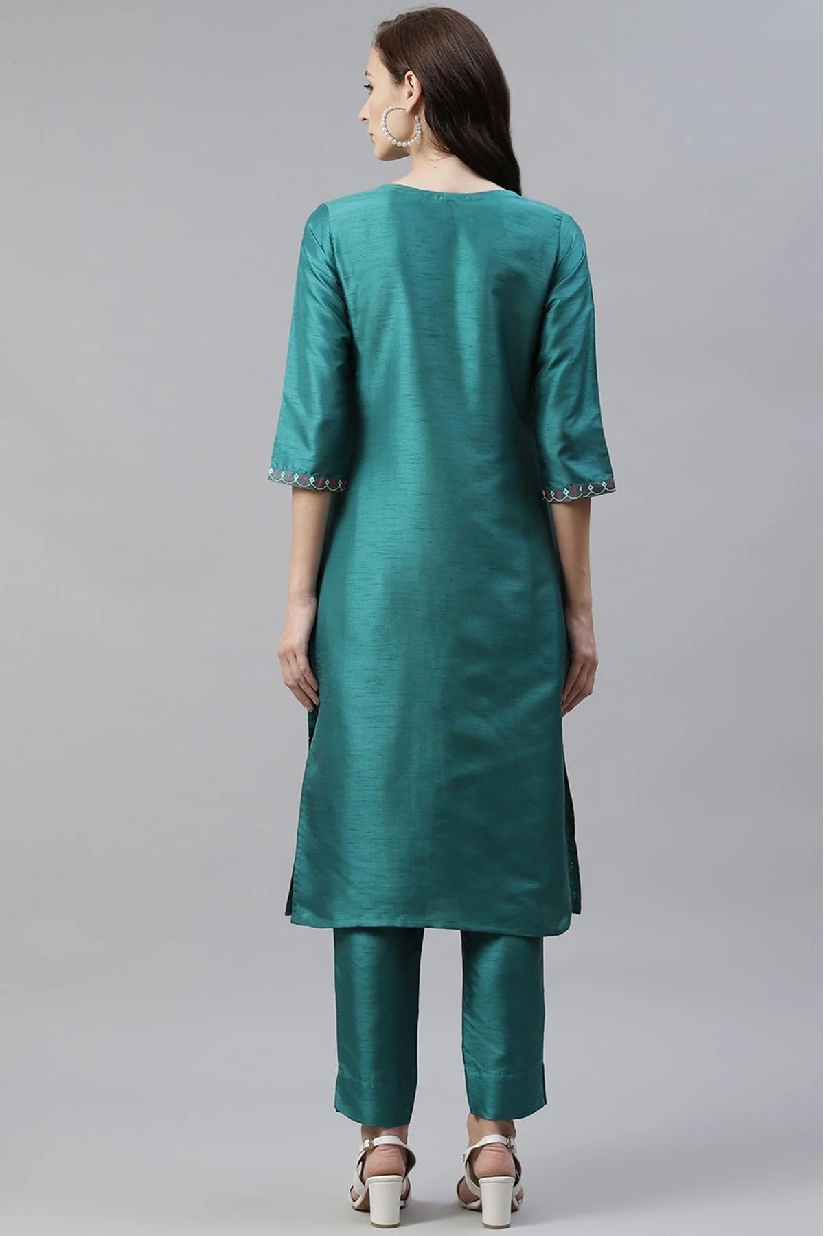 Green Poly Silk Foil Print Kurti NCKR10610207