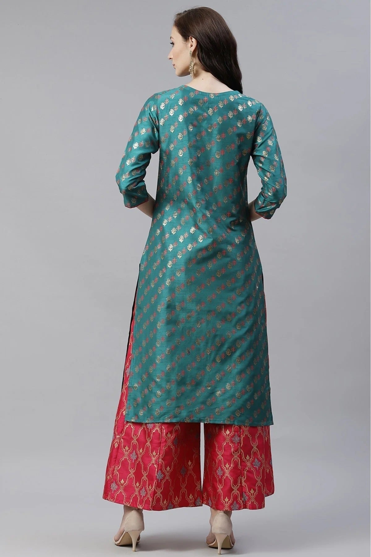 Green Poly Silk Foil Print Kurti NCKR10610209
