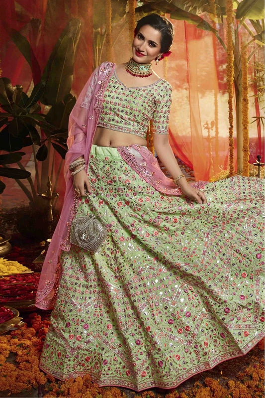 Green Pure Organza Embroidery Lehenga Choli NCLC10810441