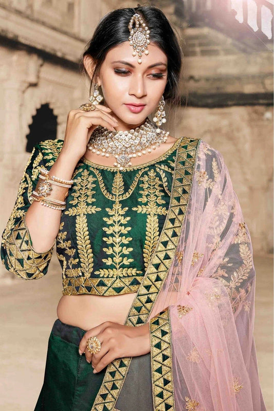Green Pure Taffeta Thread Lehenga Choli NCLC10810511