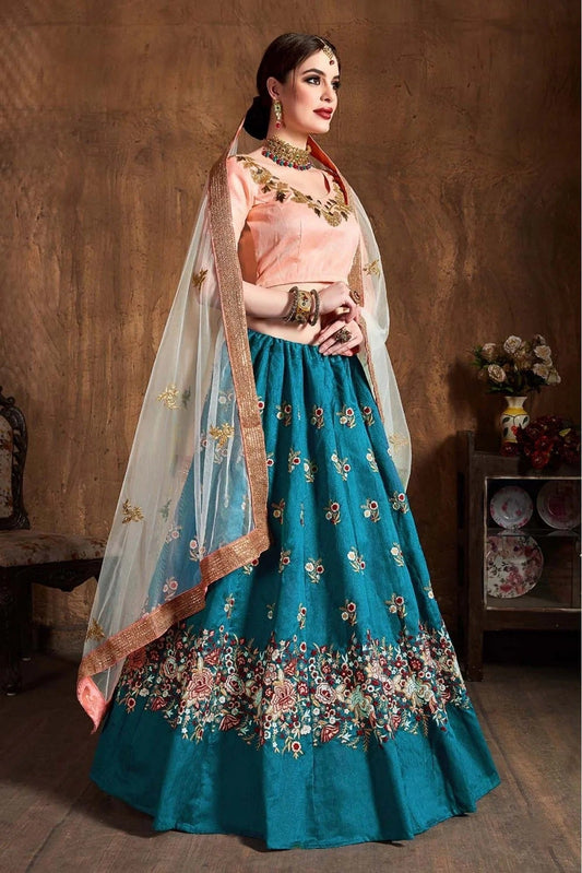 Green Raw Silk Lehenga Choli NCLC10110298