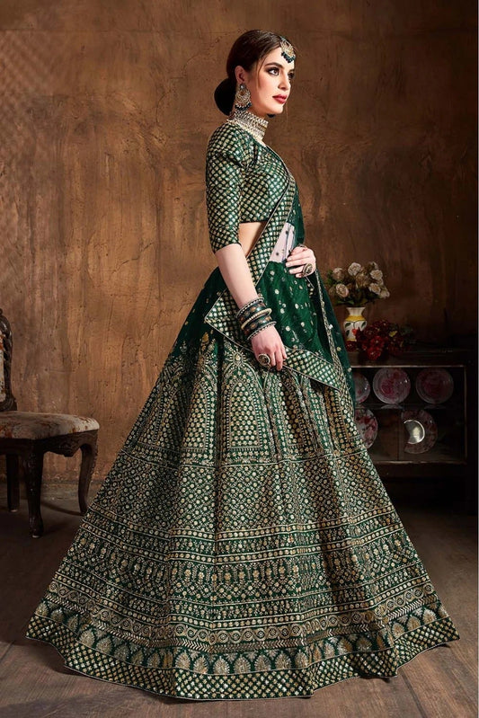 Green Raw Silk Lehenga Choli NCLC10110305