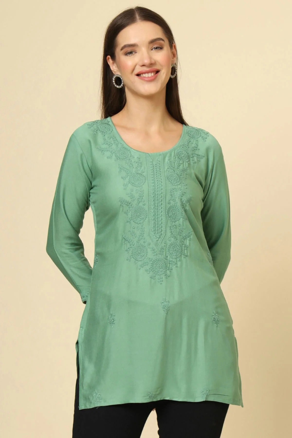 Green Rayon Readymade Top NCTP11112252