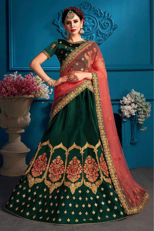 Green Satin Embroidery Lehenga Choli NCLC10810535