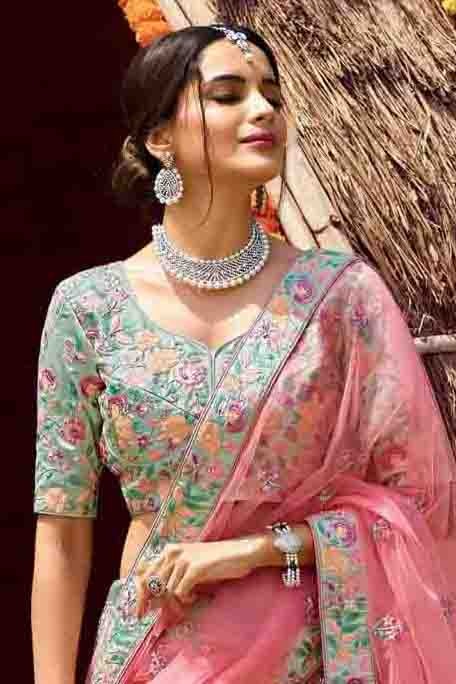 Green Satin Resham Lehenga Choli NCLC10810412