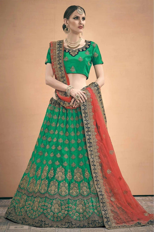 Green Satin Stone Lehenga Choli NCLC10810540