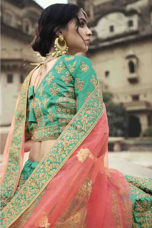 Green Satin Thread Lehenga Choli NCLC10810484