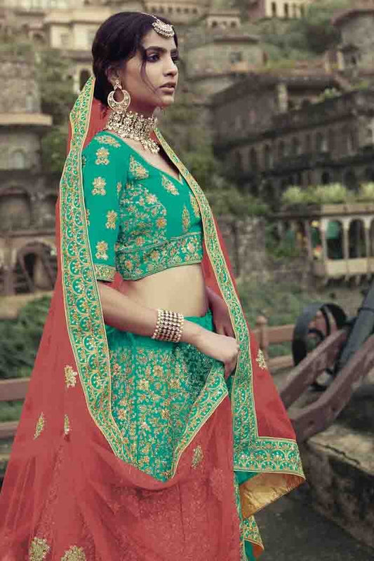 Green Satin Thread Lehenga Choli NCLC10810488