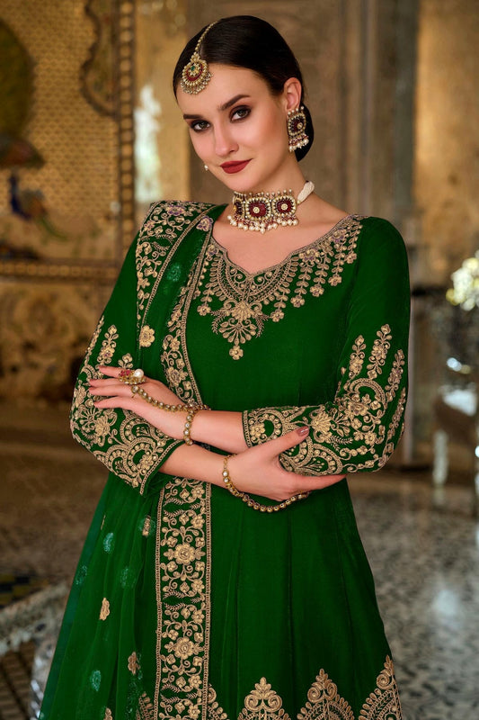 Green Semi Stitched 9000 Velvet Anarkali Suit NCSM11410500