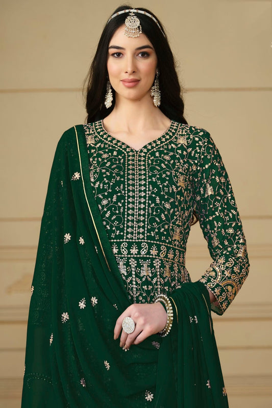 Green Semi Stitched Faux Georgette Anarkali Suit NCSM10510268