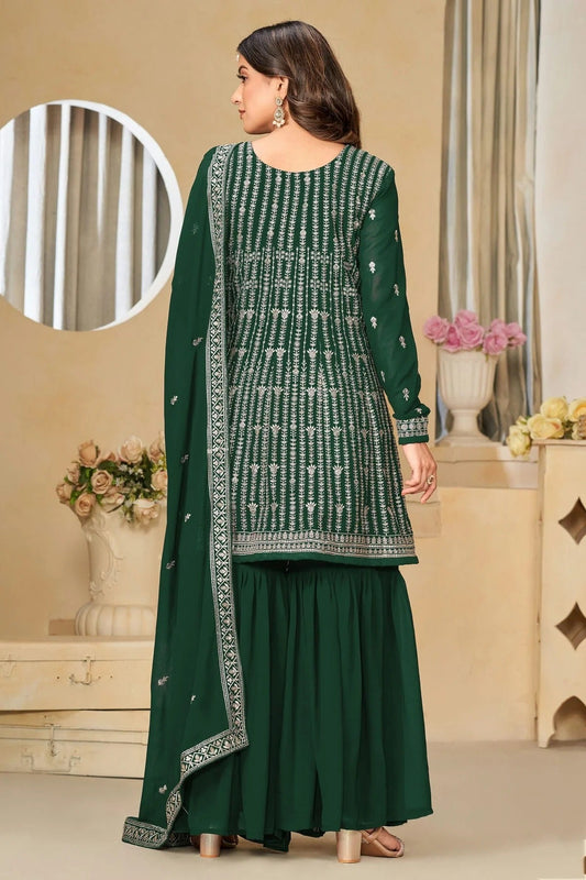 Green Semi Stitched Faux Georgette Sharara Suit NCSM10510264
