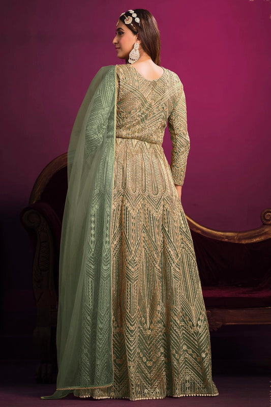 Green Semi Stitched Net Pant Style Suit NCSM10510309