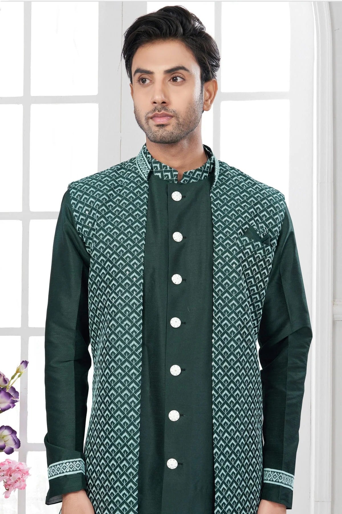 Green Silk Dupion Sherwani NCSH10410218