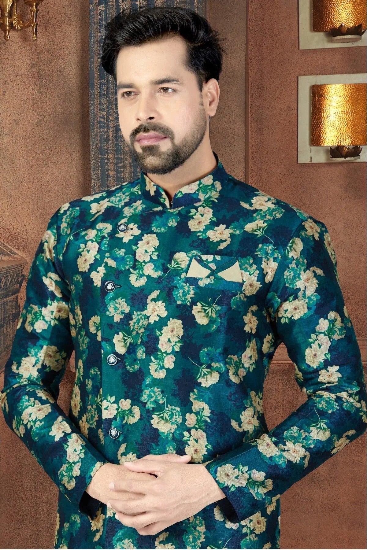 Green Silk Party Wear Dhoti Sherwani NCSH10410342