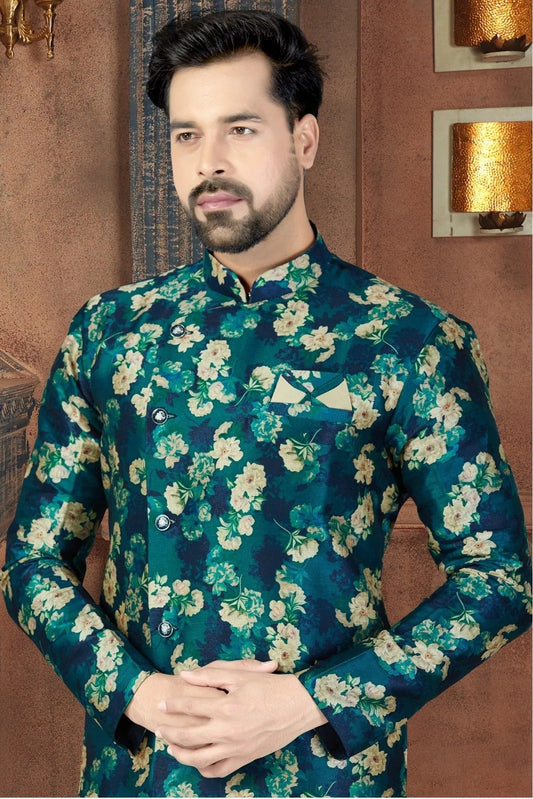 Green Silk Party Wear Dhoti Sherwani NCSH10410342